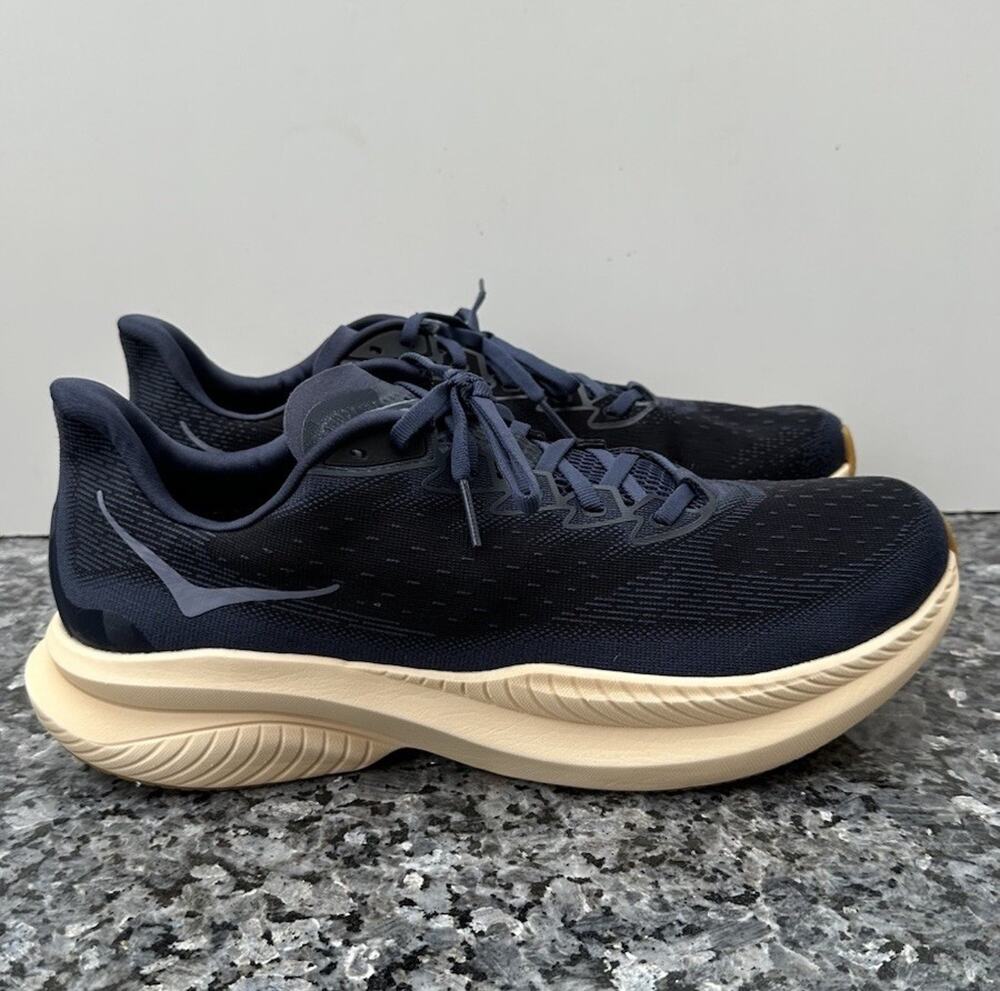 Hoka One Mach 6 LA Men’s Size 12 D Dark Blue Cream Running Shoes 1164032 VCK
